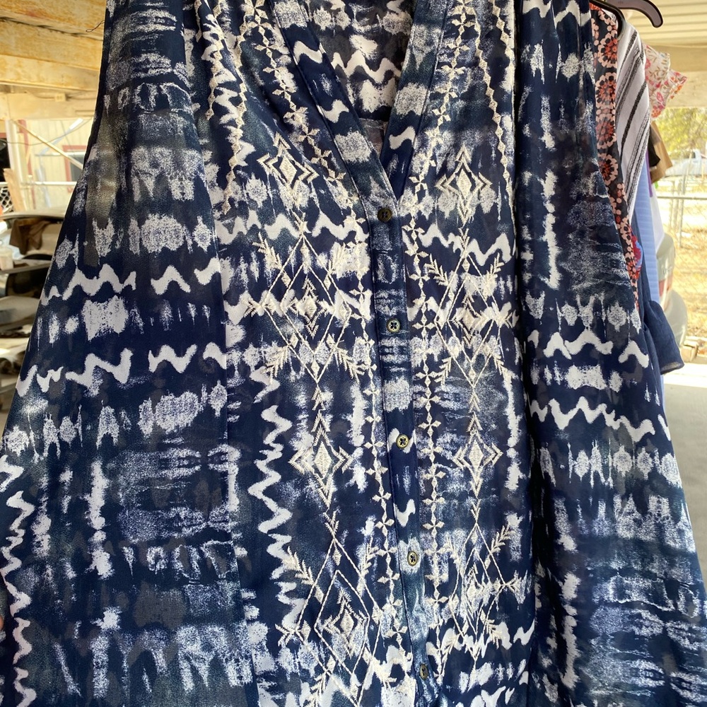 Navy Blue Patterned Women's Blouse
